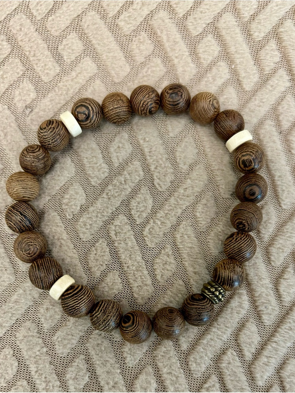 Men's Brown Wood Bead Stretch Bracelet with Ivory Accent
